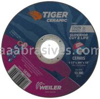 Weiler 58300 4-1/2" x .045" TIGER CERAMIC Type 1 Cut-Off Wheel CER60S 7/8 AH