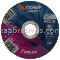 Weiler 58305 4-1/2" x .045" TIGER CERAMIC Type 27 Cutting Wheel CER60S 7/8 AH