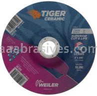 Weiler 58309 6" x .045" TIGER CERAMIC Type 27 Cutting Wheel CER60S 7/8 AH