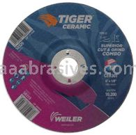 Weiler 58319 6 x 1/8 TIGER CERAMIC Type 27 Cut/Grind Combo Wheel CER30T 7/8 AH