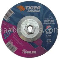 Weiler 58330 6" x 1/4" TIGER CERAMIC Type 27 Grinding Wheel CER24R 5/8-11 Nut