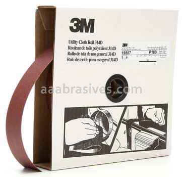 3M&trade; 7000118527 1-1/2 x 50 yds P180 Grit J-weight 314D Utility Cloth Roll