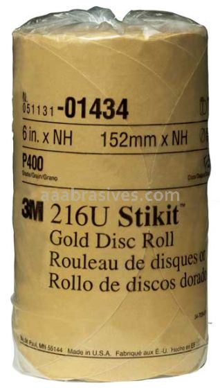 3M™ 7000119681 6” P400 Grit Stikit™ Gold Disc Roll