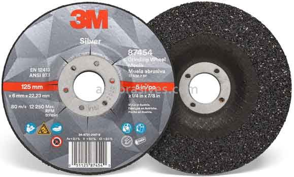 3M&trade; 7100141078 5 x 1/4 x 7/8 Type 27 Silver Depressed Center Grinding Wheel 87454