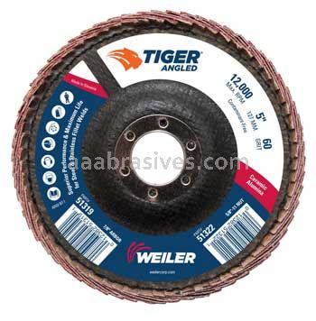 Weiler 51319 5 Tiger Angled Radial Ceramic Flap Disc 60C 7/8 Arbor Hole