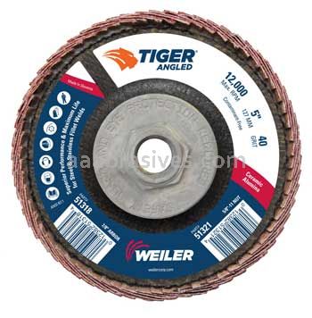 Weiler 51321 5 Tiger Angled Radial Ceramic Flap Disc 40C 5/8-11 Nut