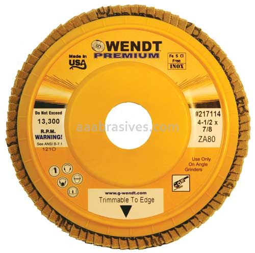 Wendt Abrasives 217133 Premium Zirconia Flap Disc 5 x 7/8 Trimmable Plastic ZA60
