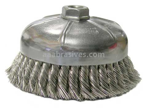 Weiler 12476 6" Single Row Knot Wire Cup Brush .023" Stainless Steel Fill 5/8"-11 UNC Nut