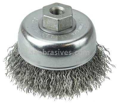 Weiler 13243 3" Crimped Wire Cup Brush .014" Steel Fill 3/8"-24 UNF Nut