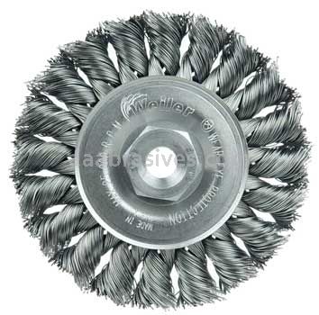 Weiler 13201 3" Standard Twist Knot Wire Wheel .014" Steel Fill 3/8"-24 UNF Nut