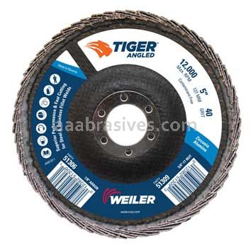 Weiler 51306 5 Tiger Angled Radial Zirc Flap Disc 40 Z 7/8 Arbor Hole