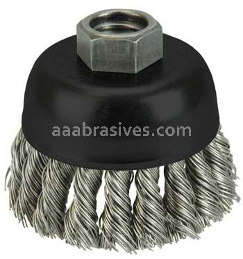 Weiler 13258 2-3/4" Single Row Knot Wire Cup Brush .020" Stainless Steel Fill 5/8"-11 UNC Nut