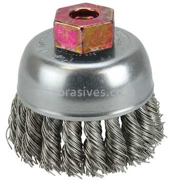 Weiler 13254 2-3/4" Single Row Knot Wire Cup Brush .020" Stainless Steel Fill M10x1.50 Nut