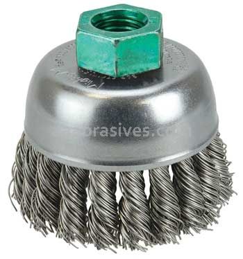 Weiler 13255 2-3/4" Single Row Knot Wire Cup Brush .020" Stainless Steel Fill M14 x 2.0 Nut