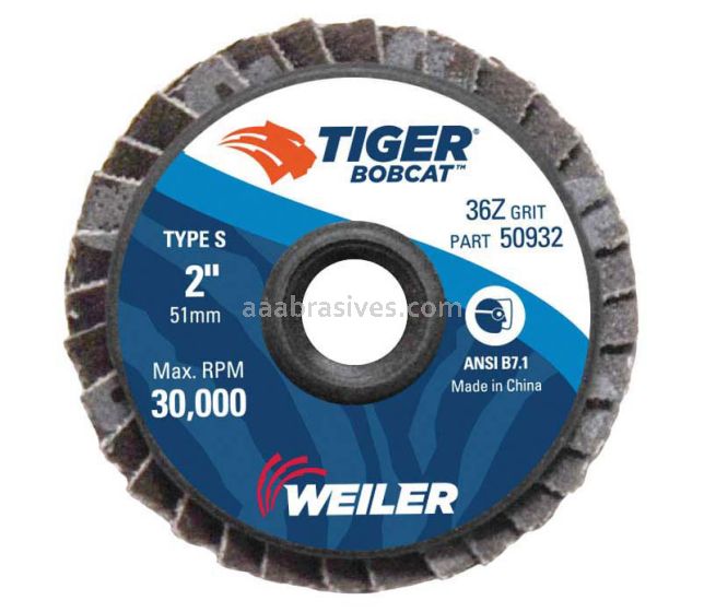 Weiler 50932 - 2" 36Z, BobCat Abrasive Flap Disc, Flat, Plastic Backing - 012382509323
