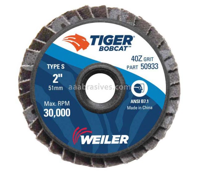 Weiler 50933 - 2" 40Z, BobCat Abrasive Flap Disc, Flat, Plastic Backing - 012382509330