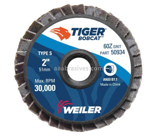Weiler 50934 - 2" 60Z, BobCat Abrasive Flap Disc, Flat, Plastic Backing - 012382509347