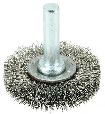 Weiler 17971 1-1/2" Stem-Mounted Crimped Wire Radial Wheel .006" Stainless Steel Fill 1/4" Stem