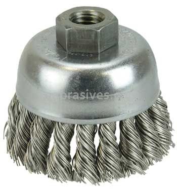 Weiler 13257 2-3/4" Single Row Knot Wire Cup Brush .020" Stainless Steel Fill 1/2"-13 UNC Nut