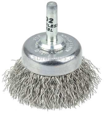 Weiler 14304 1-3/4" Crimped Wire Utility Cup Brush .0118" Stainless Steel Fill 1/4" Stem