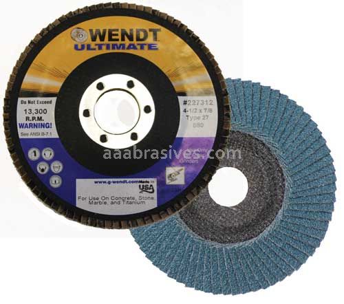 Wendt Abrasives 235212 Ultimate Treated Zirconia BIG BOY Flap Disc 4-1/2" X 7/8" Type 27 FG TZA40