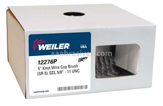 Weiler 12276P 5" Single Row Knot Wire Cup Brush .023" Steel Fill 5/8"-11 UNC Nut Retail Pack
