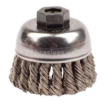Weiler 13253 2-3/4" Single Row Knot Wire Cup Brush .020" Stainless Steel Fill M10x1.25 Nut