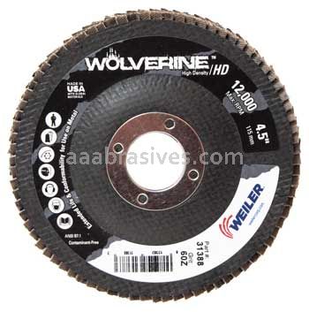 Weiler 31388 4-1/2" Wolverine High Density Flap Disc Flat Type 27 Phenolic Backing 60 Z 7/8" Arbor Hole