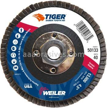 Weiler 50133 4-1/2 Tiger Ceramic High Density Type 27 Abrasive 40C 5/8"-11 UNC Nut