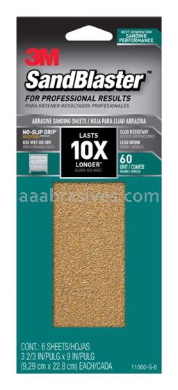 3M™ 7100091537 3-2/3 x 9 60 Grit SandBlaster™ Sandpaper with NO-SLIP GRIP™ Backing