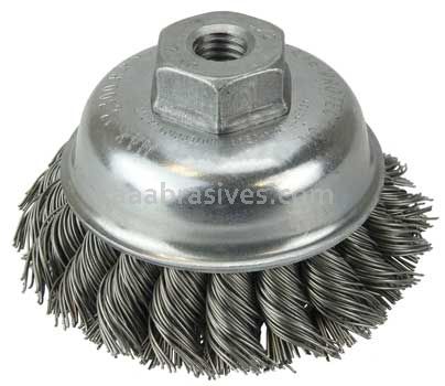 Weiler 13155 3-1/2" Single Row Knot Wire Cup Brush .023" Steel Fill 1/2"-13 UNC Nut