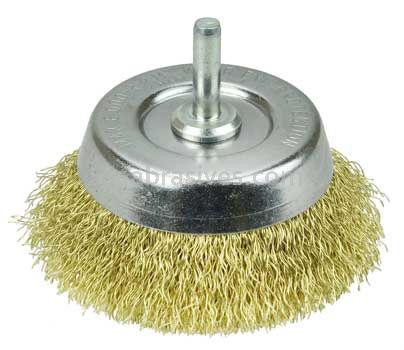 Weiler 14311 2-3/4" Crimped Wire Utility Cup Brush .0118" Brass Fill 1/4" Stem
