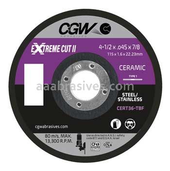 CGW Abrasives 54292 eXtreme Cut SS™ Ceramic Cutting Wheels 6 x .045 x 7/8 46 Grit Type 1