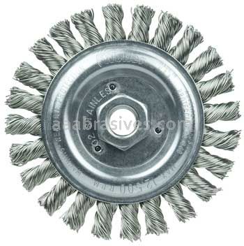 Weiler 09866 Roughneck Jr. 5" Filler Pass Weld Cleaning Brush .023" Stainless Steel Wire Fill 5/8"-11 UNC Nut