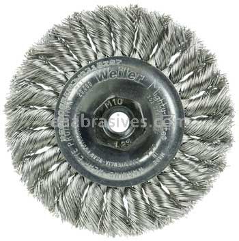 Weiler 13107 Standard Twist Knot Wire Wheel 4" .014" Stainless Steel Fill M10x1.25 Nut