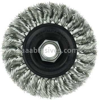 Weiler 13113 Standard Twist Knot Wire Wheel 4" .014" Stainless Steel Fill 5/8"-11 UNC Nut