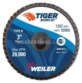 Weiler 50965 3" BobCat Mini Abrasive Flap Disc Flat Type 27 Type R Mount 120 Z