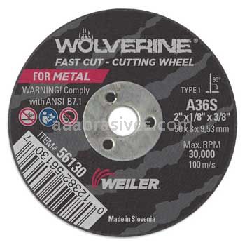 Weiler 56130 2" x 1/8" Wolverine Type 1 Cut-Off Wheel A36S 3/8" AH