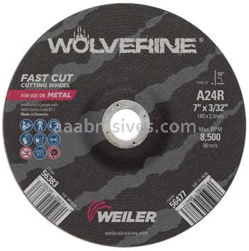 Weiler 56383 7" x 3/32" Wolverine Type 27 Cutting Wheel A24R 7/8" AH