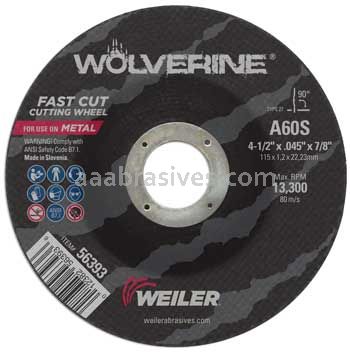 Weiler 56393 4-1/2" x .045" Wolverine Type 27 Cutting Wheel A60S 7/8" AH