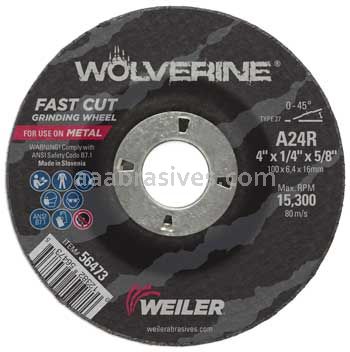 Weiler 56473 4" x 1/4" Wolverine Type 27 Grinding Wheel A24R 5/8" AH