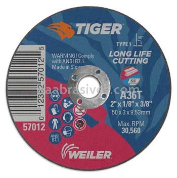 Weiler 57012 2" x 1/8" TIGER AO Type 1 Cut-Off Wheel A36S 3/8" AH