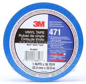 3M&trade; 7100044654 Vinyl Tape 471 Blue 1" x 36 yards