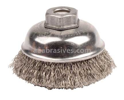 Weiler 13185 3-1/2" Crimped Wire Cup Brush .014" Stainless Steel Fill 3/8"-24 UNF Nut