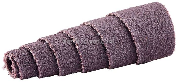 1/2 x 1-1/2 x 1/8 120 Grit Merit A/O Full-Tapered Spiral Rolls