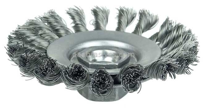 Weiler 13402 4" Knot Wire Bevel Brush .014" Steel Fill M10x1.50 Nut