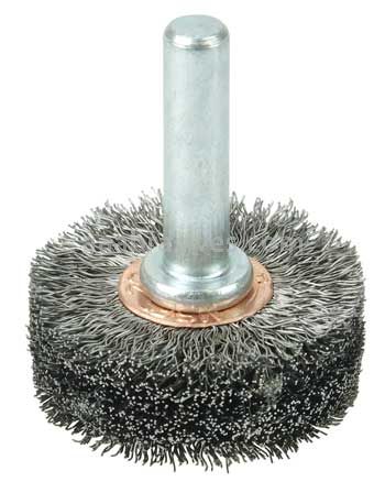 Weiler 17604 1-1/2" Wide Face Stem-Mounted Crimped Wire Wheel .0118" Steel Fill 1/4" Stem