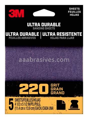 3M&trade; 7100198736 220 Grit Ultra Durable Power Sanding 1/4 Sheet