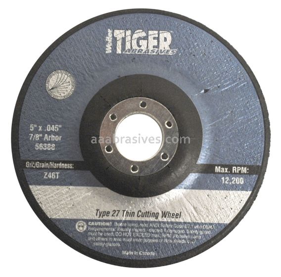 Weiler 56388 - 5" x .045" Z46T, 7/8" A.H., Type 27 Thin Cutting Wheel - 012382563882