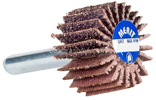Merit Abrasives 08834137343 1-1/2 x 1 x 1/4 Small Diameter Flap Wheels With 1/4" Steel Shank 180 Grit Merit High Performance Ceramic/AO